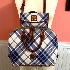 DOONEY & BOURKE Navy & White Plaid Domed Satchel with matching wallet!